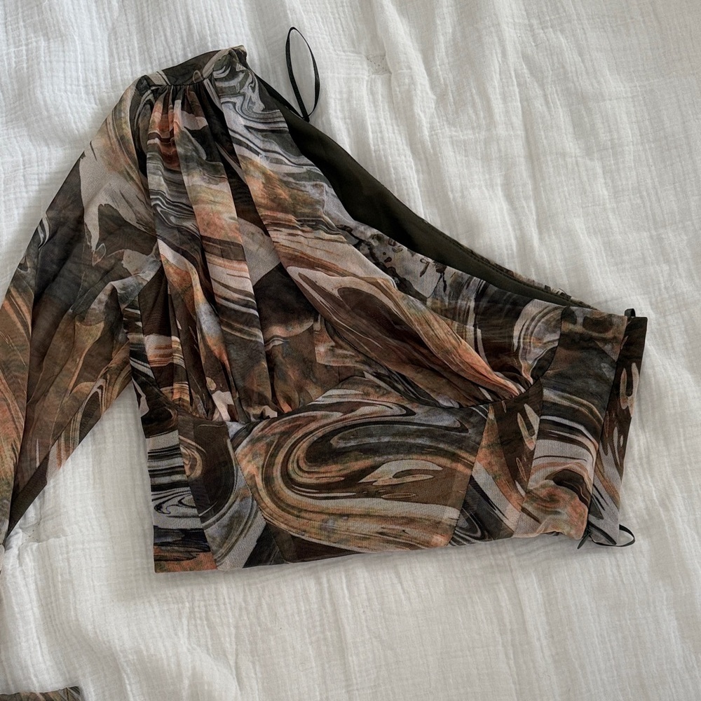 Zara Multicolor Abstract One-Shoulder Blouse
